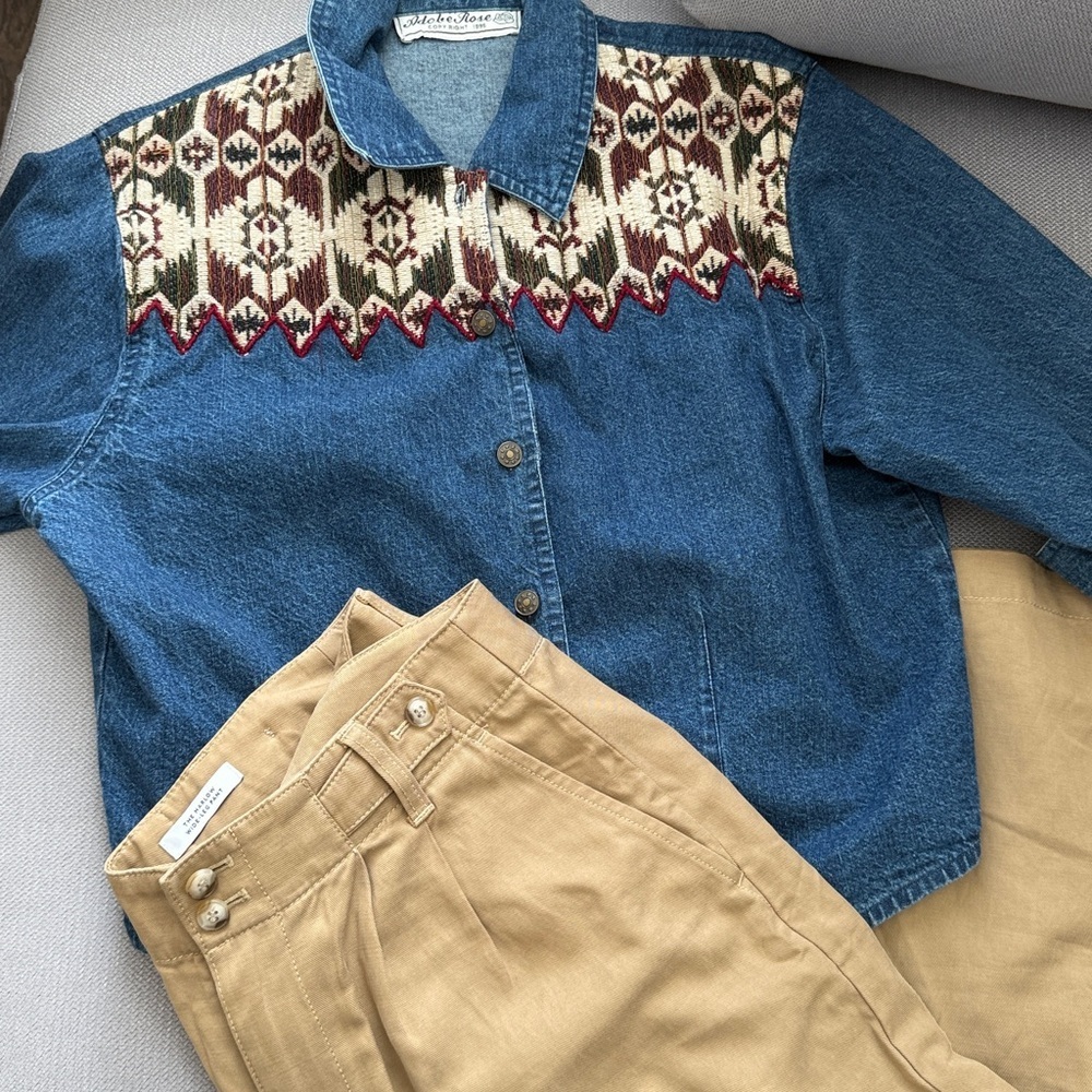 90’ Vintage Blue Denim Jacket with Patterned Accents - Picture 13 of 13